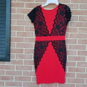 Lady Dress Red/ Black Lace Sz M
